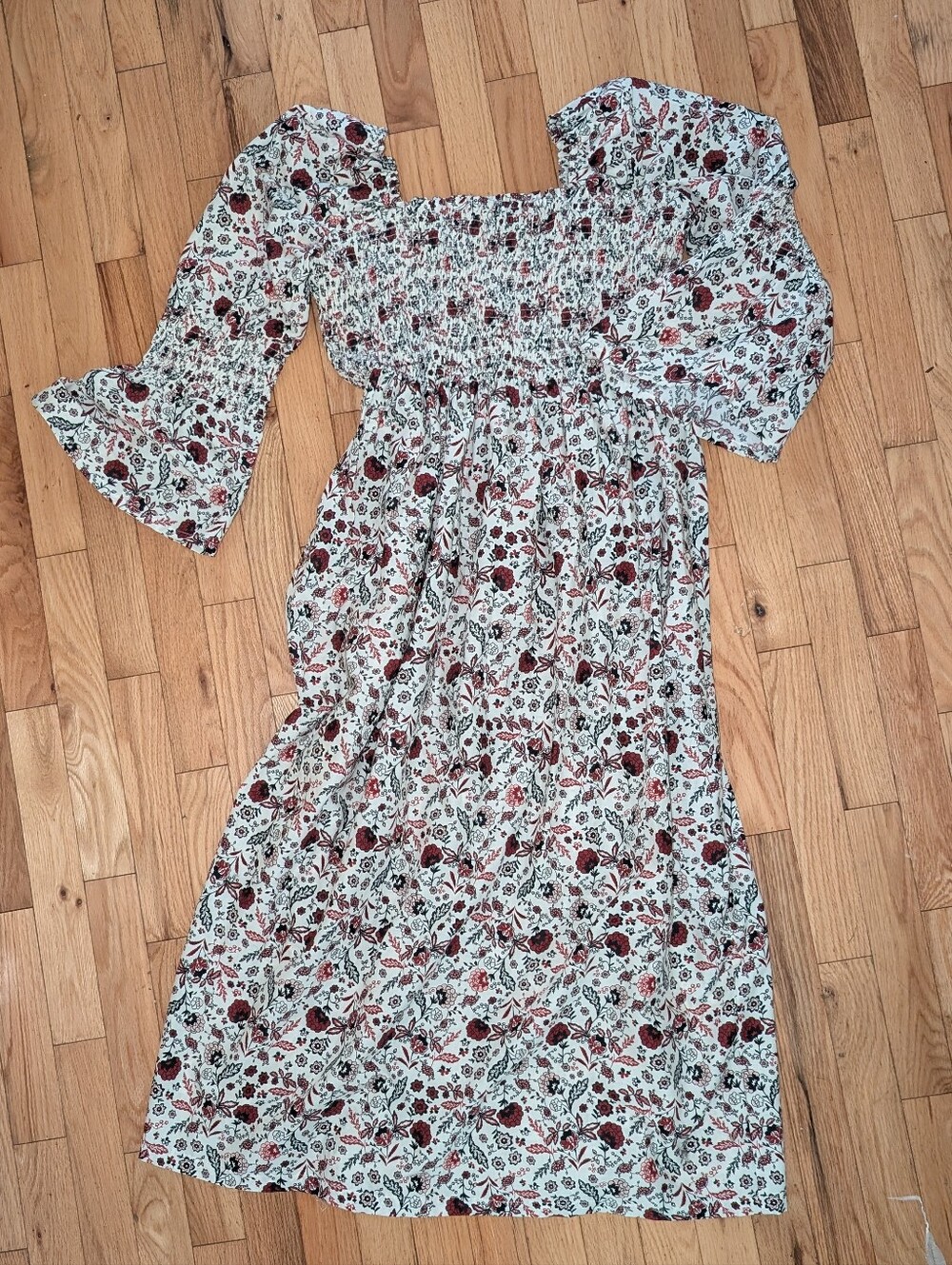 Shirred Cottagecore Lounge Dress, Cute "Calico" Long Length Size 2/3X